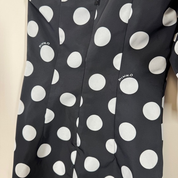 Pinko Classic Pin Up One Shoulder Black White Polka-dots Mini Dress Size 1 - Picture 9 of 14